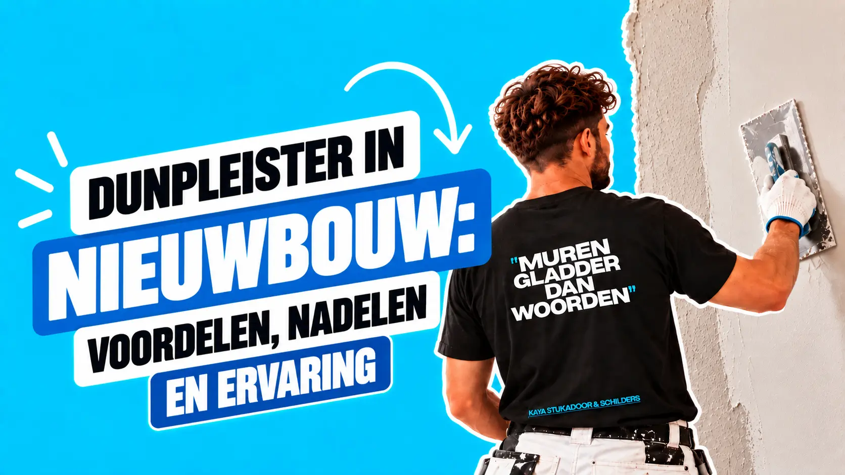 Glad afgewerkte nieuwbouwwand met een dunne laag dunpleister