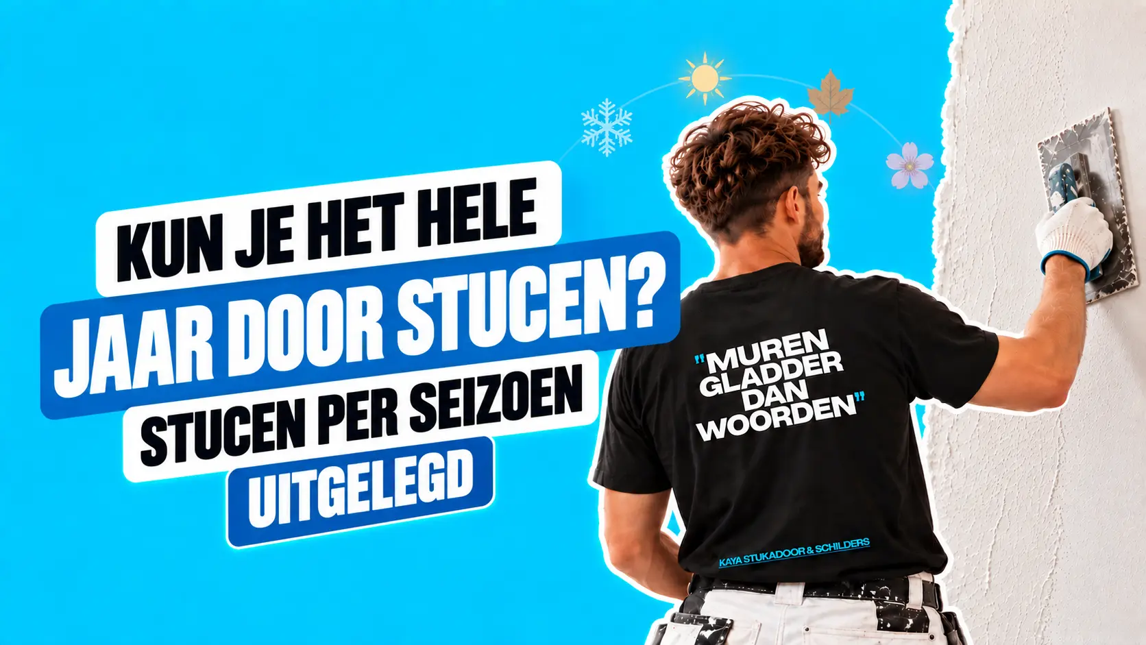 Stukadoor brengt binnen stucwerk aan in de winter met verwarming en gecontroleerde ventilatie