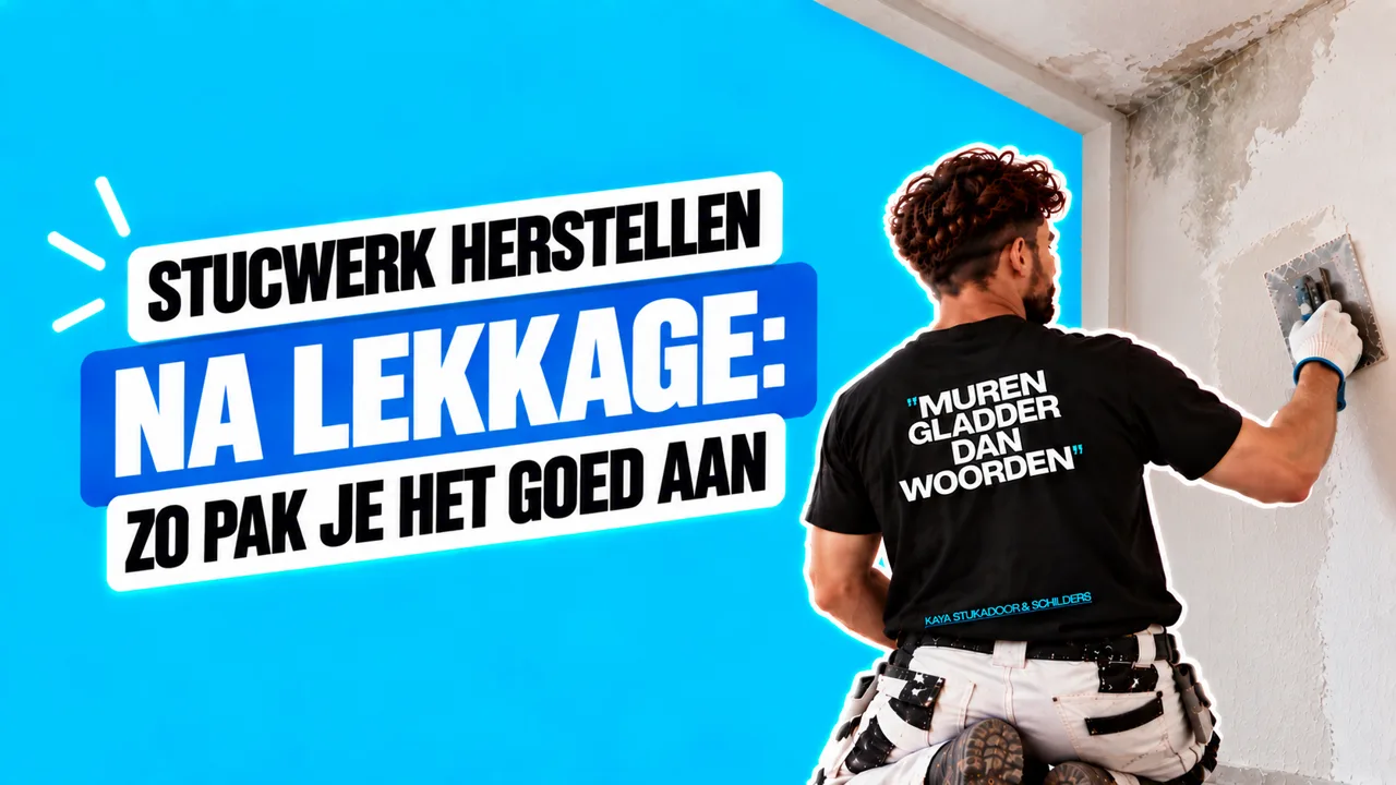 Stukadoor controleert en herstelt vochtschade in stucwerk na een lekkage